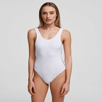 White Karl Lagerfeld Karl Logo Bodysuit Women's Underwear | USA51MPQC