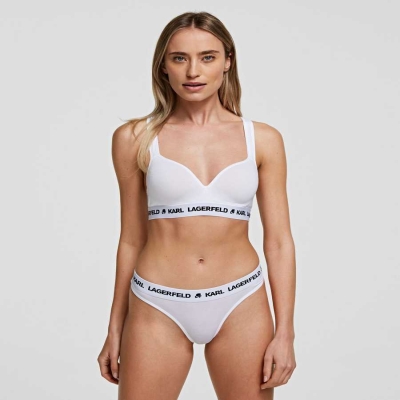 White Karl Lagerfeld Karl Logo Padded Bra Women's Underwear | USA17NTMP