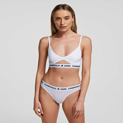 White Karl Lagerfeld Karl Logo Peephole Bra Women's Underwear | USA13CFAE