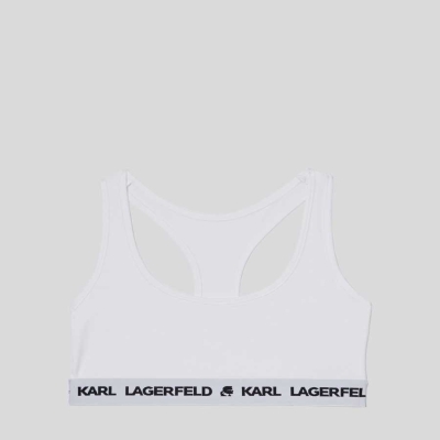 White Karl Lagerfeld Karl Logo Sports Bra Women's Underwear | USA57SXLC