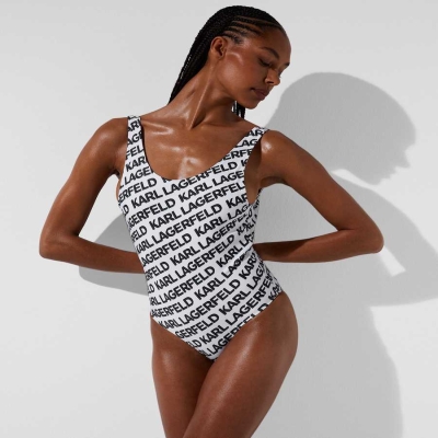 White Karl Lagerfeld Karl Logo Swimsuits Women's Beachwear | USA39ZHYB