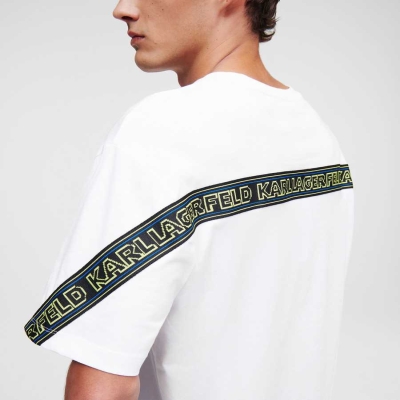 White Karl Lagerfeld Karl Logo Tape Men's T-Shirts | USA13TJFH