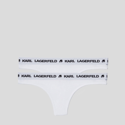 White Karl Lagerfeld Karl Logo Thong - 2 Pack Women's Underwear | USA87EAMC