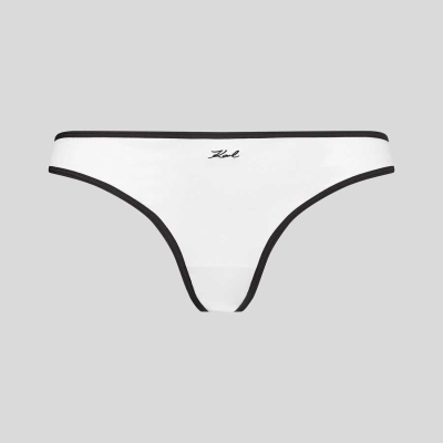 White Karl Lagerfeld Karl Signature Satin Brazilian Brief Women's Underwear | USA25ROBF