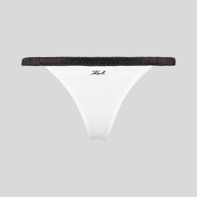 White Karl Lagerfeld Karl Signature Satin Thong Women's Underwear | USA84OTAR