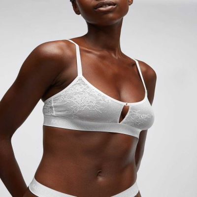 White Karl Lagerfeld Keyhole Lace Bralette Women's Underwear | USA10CNAL