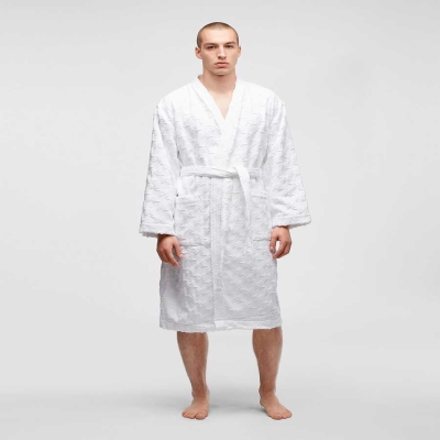 White Karl Lagerfeld Kl Monogram Bathrobe Men's Loungewear | USA30AVKP