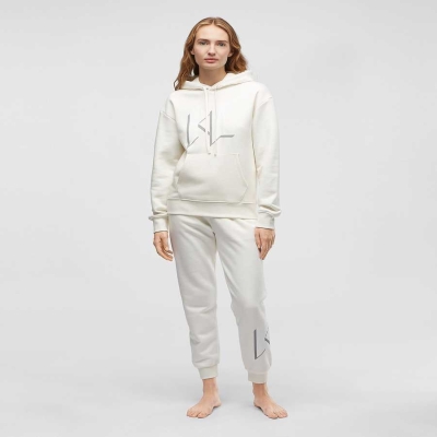 White Karl Lagerfeld Kl Monogram Loungewear Hoodie Women's Loungewear | USA03SOJB