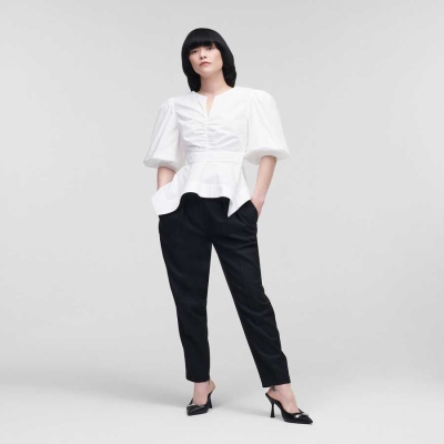 White Karl Lagerfeld Poplin With Peplum Hem Women's Blouses | USA71UDCP