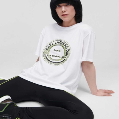 White Karl Lagerfeld Rue St-guillaume Circle Logo Women's T-Shirts | USA61WEZN