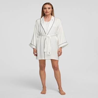 White Karl Lagerfeld Satin Kimono Women's Loungewear | USA43SKAT