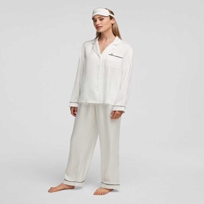 White Karl Lagerfeld Satin Pajama Gift Set Women's Sleepwear | USA40YESO