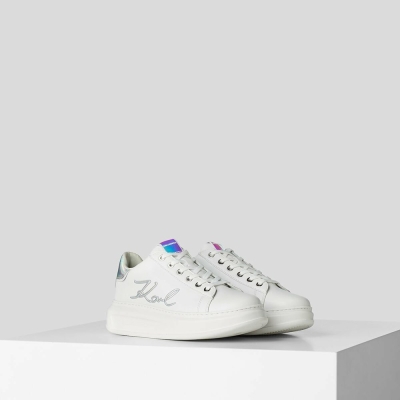 White / Multicolor Karl Lagerfeld Kapri Signia Leather Women's Sneakers | USA23PLZV