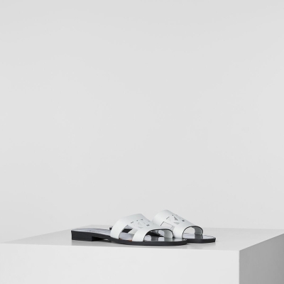 White / Silver Karl Lagerfeld Skoot Ii Karl Kut-out Women's Sandals & Flats | USA46AYFD