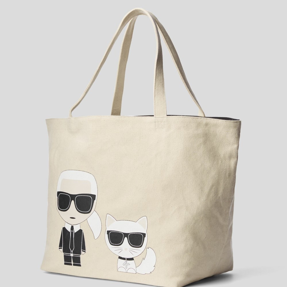 Beige Karl Lagerfeld Ikonik Karl & Choupette Women's Tote Bags | USA54RWYG