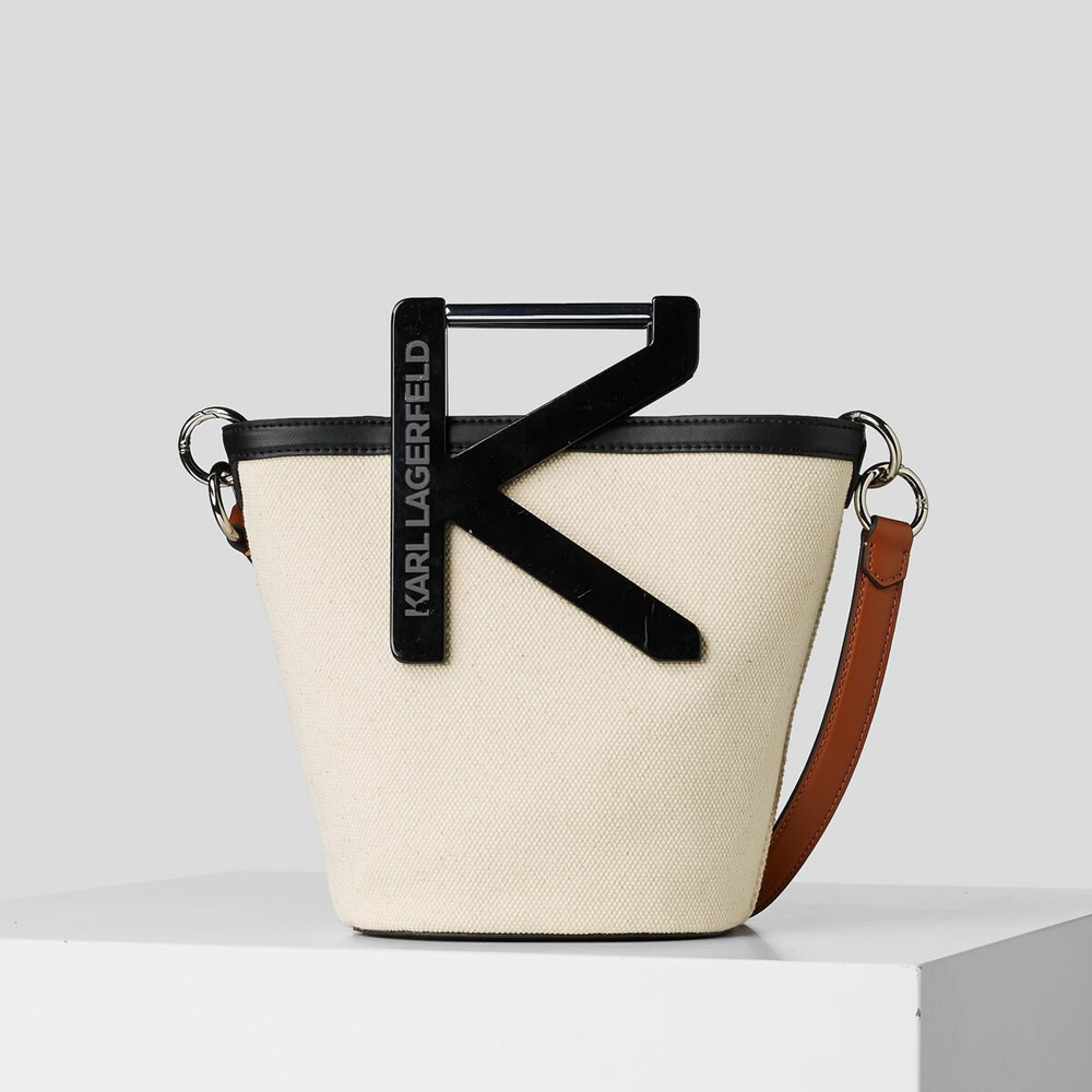 Beige Karl Lagerfeld K/Karl Handle Canvas Women\'s Bucket Bag | USA53PNAW