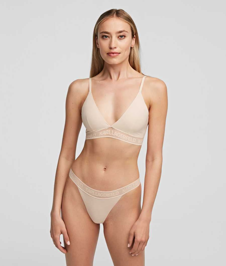 Beige Karl Lagerfeld Ultra-light Karl Logo Triangle Bra Women's Underwear | USA07CNPG