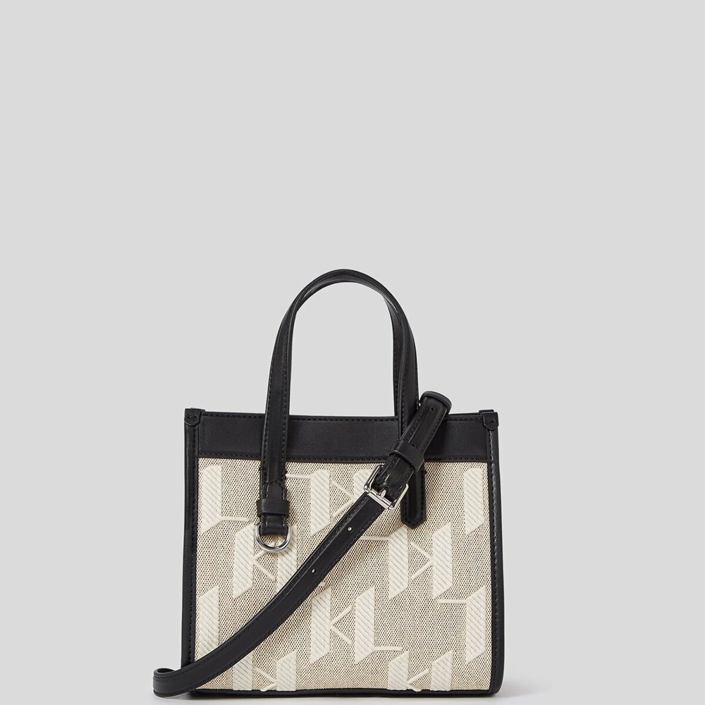 Beige / White / Black Karl Lagerfeld K/Skuare Monogram Small Women's Tote Bags | USA43AQZU