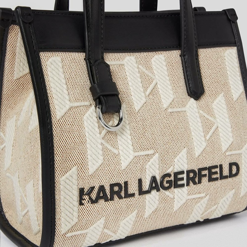 Beige / White / Black Karl Lagerfeld K/Skuare Monogram Small Women's Tote Bags | USA43AQZU