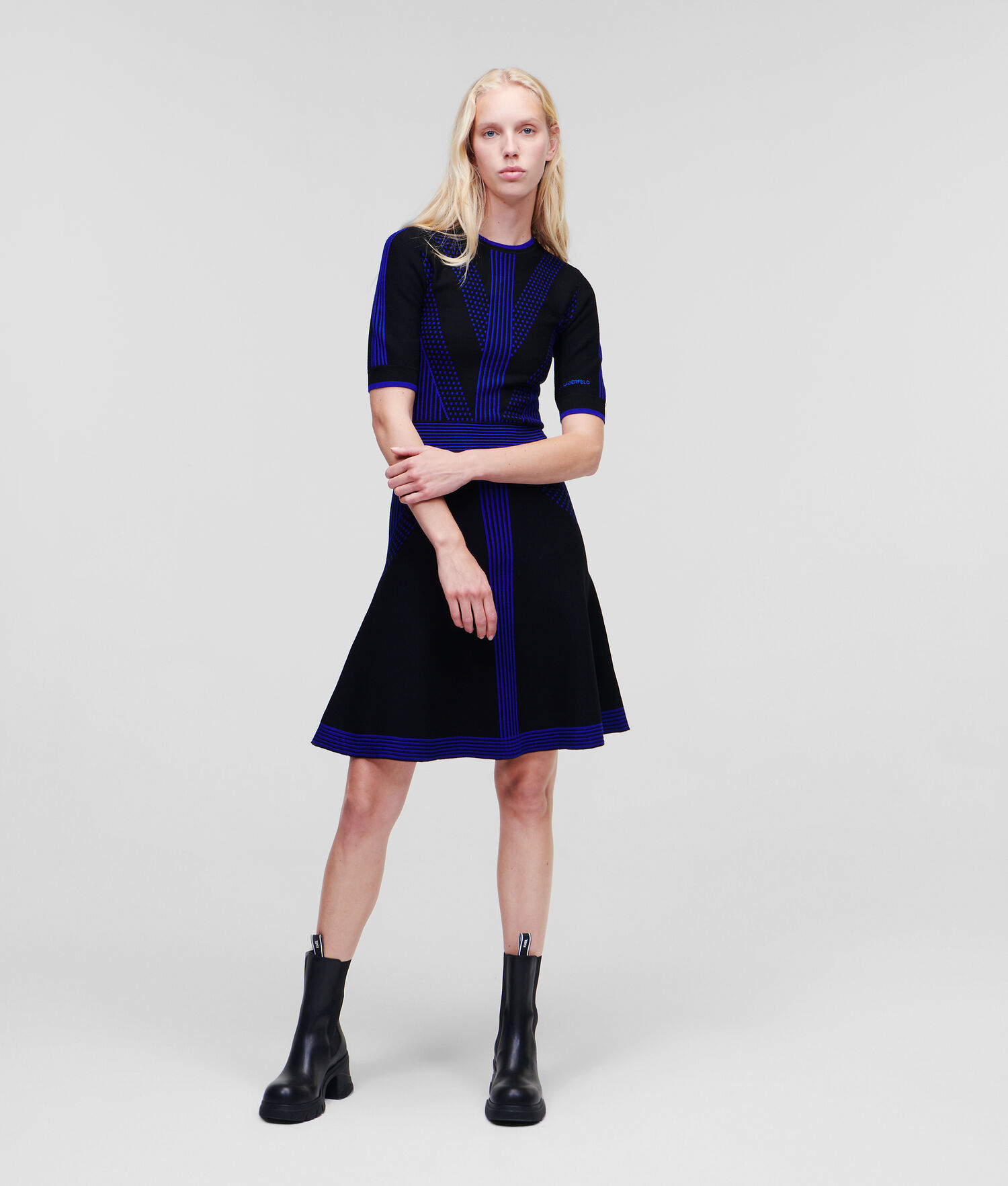 Black / Blue Karl Lagerfeld Geometric Knit Women\'s Dresses | USA61ODFZ