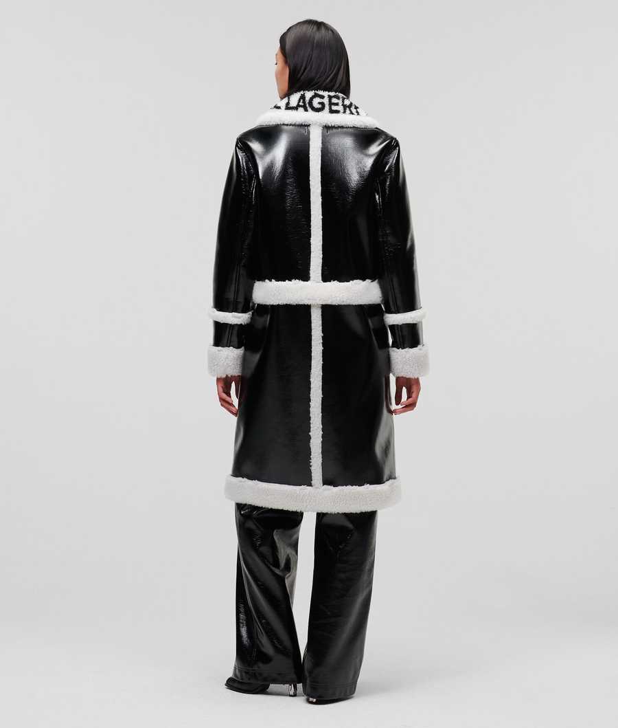 Black / Cream Karl Lagerfeld Faux-shearling Transformer Women's Coats | USA58ZAQR