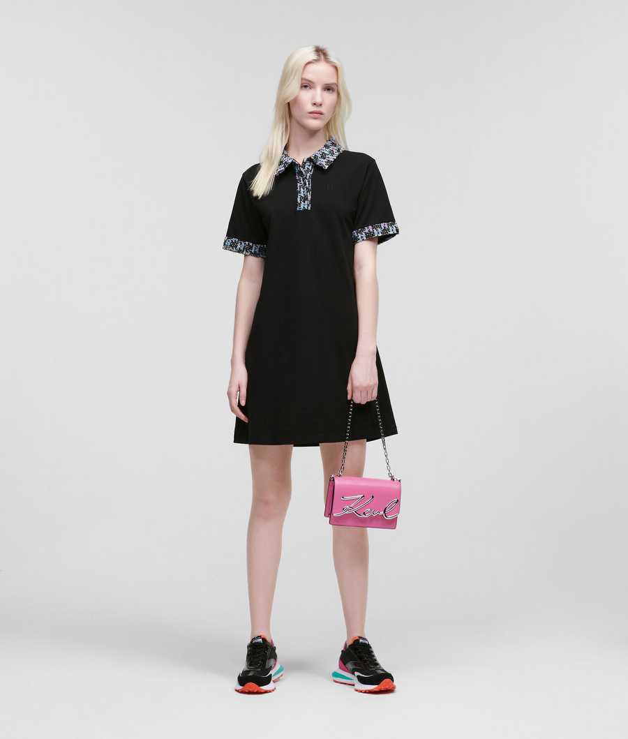 Black Karl Lagerfeld BOUCLÉ Polo Women's Dresses | USA12WXUE