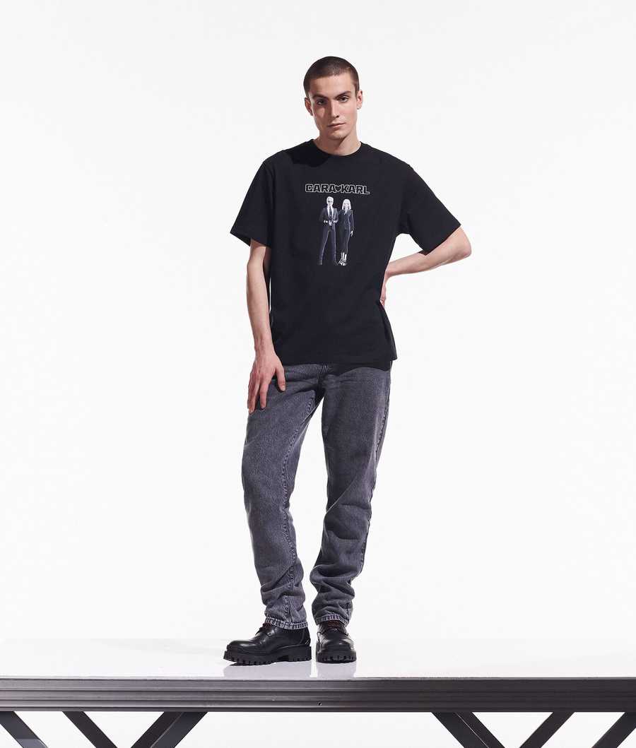 Black Karl Lagerfeld Cara Loves Karl Avatar Men's T-Shirts | USA43SAFQ