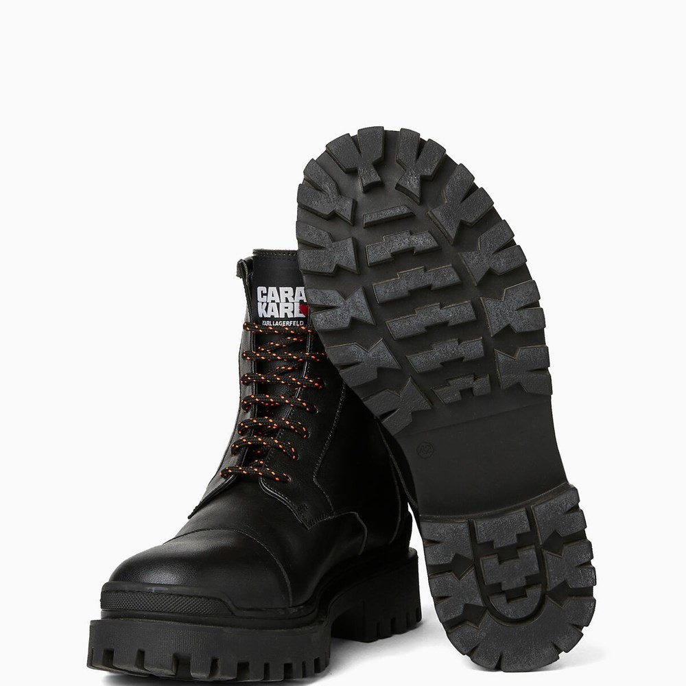 Black Karl Lagerfeld Cara Loves Karl Lace-up Biker Boots Men's Boots | USA06UWSO