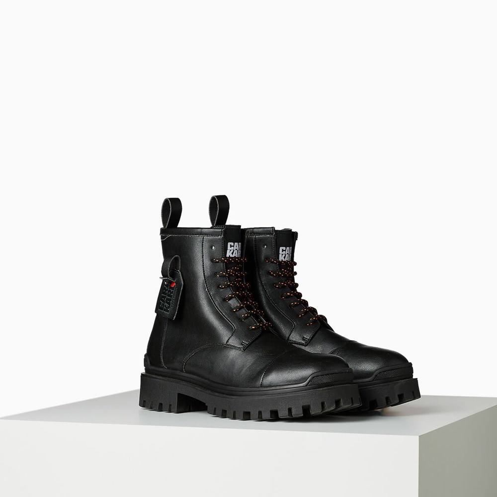 Black Karl Lagerfeld Cara Loves Karl Lace-up Biker Boots Men\'s Boots | USA06UWSO