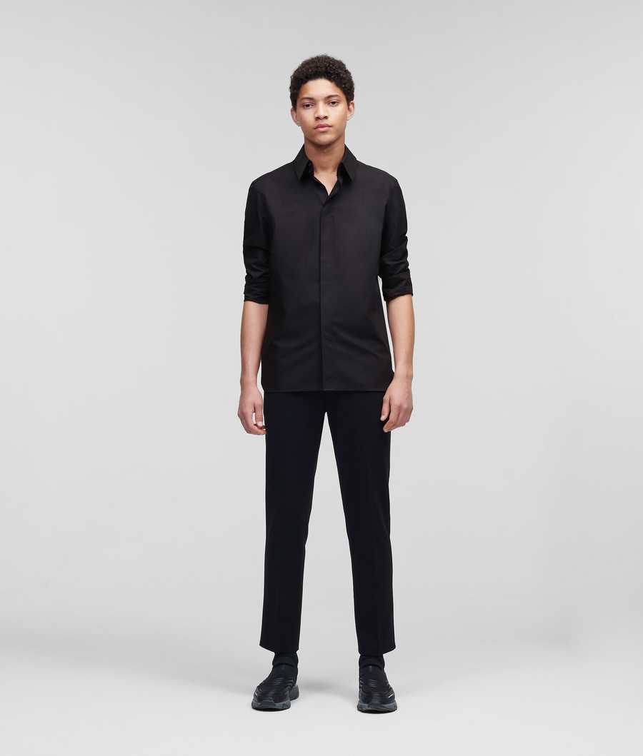 Black Karl Lagerfeld Classic Karl Poplin Men's Shirts | USA71LQHT