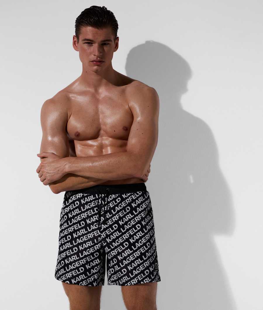 Black Karl Lagerfeld Diagonal Karl Logo Board Shorts Men's Beachwear | USA32PAQY