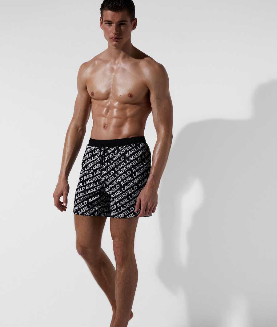 Black Karl Lagerfeld Diagonal Karl Logo Board Shorts Men's Beachwear | USA32PAQY