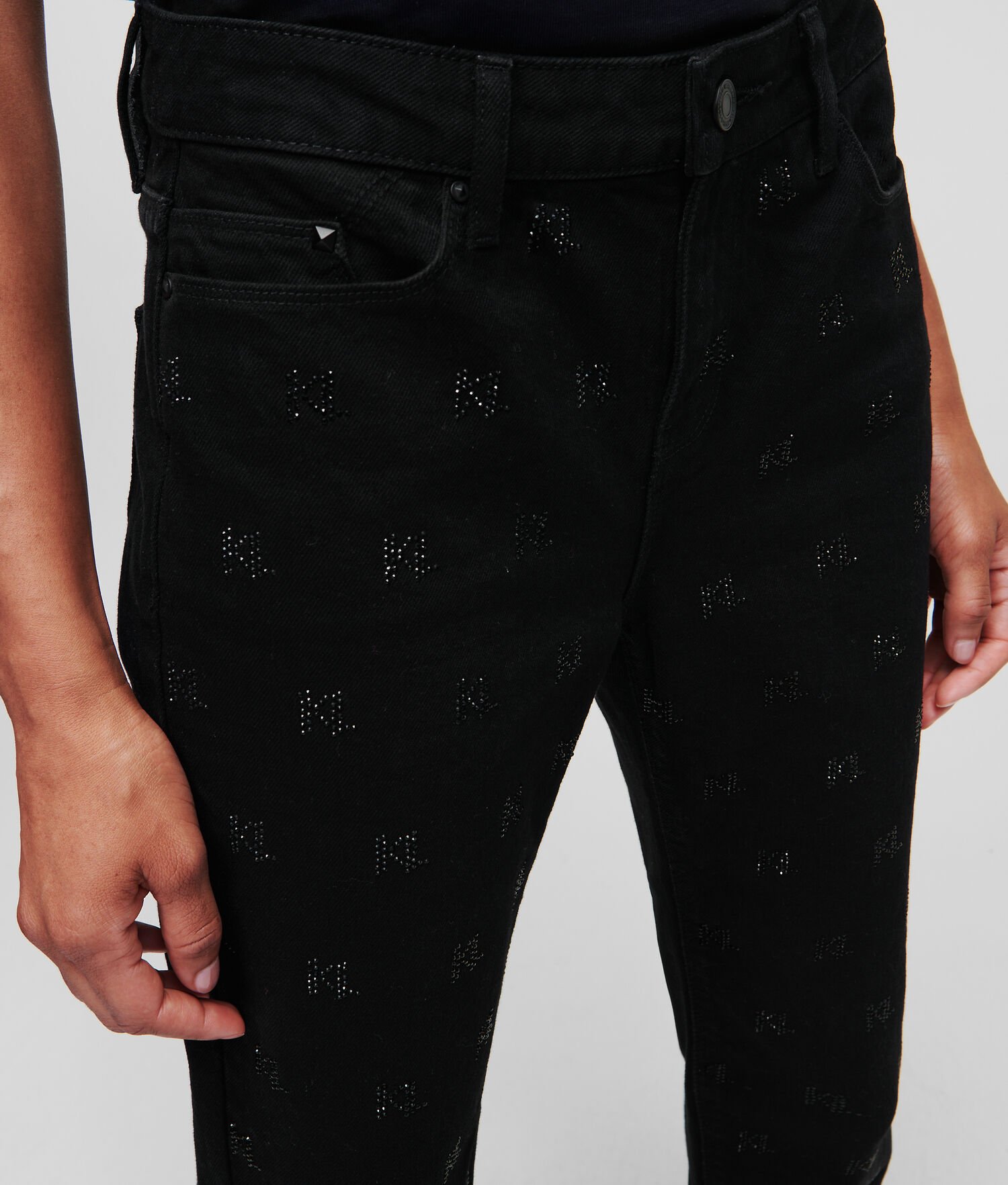 Black Karl Lagerfeld Embellished Kl Monogram Straight-leg Women's Jeans | USA01OGKA