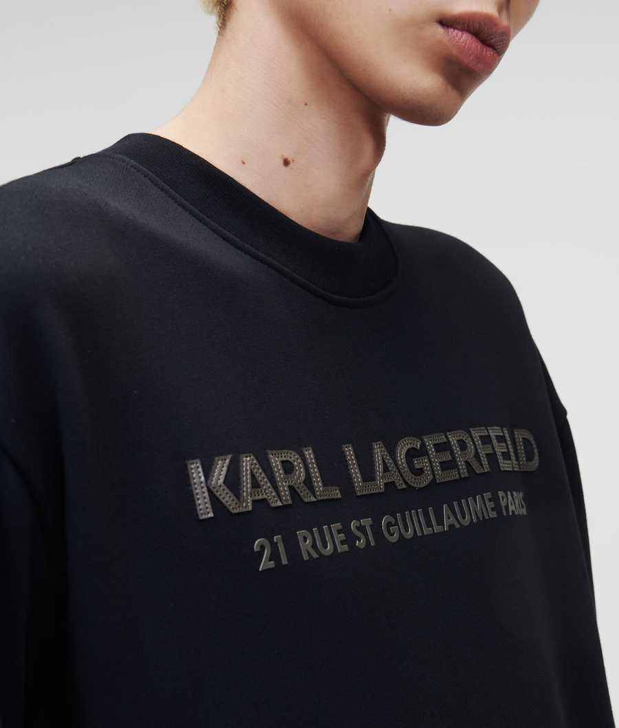 Black Karl Lagerfeld Faux-leather Karl Logo Men's Sweatshirts | USA83MEXD