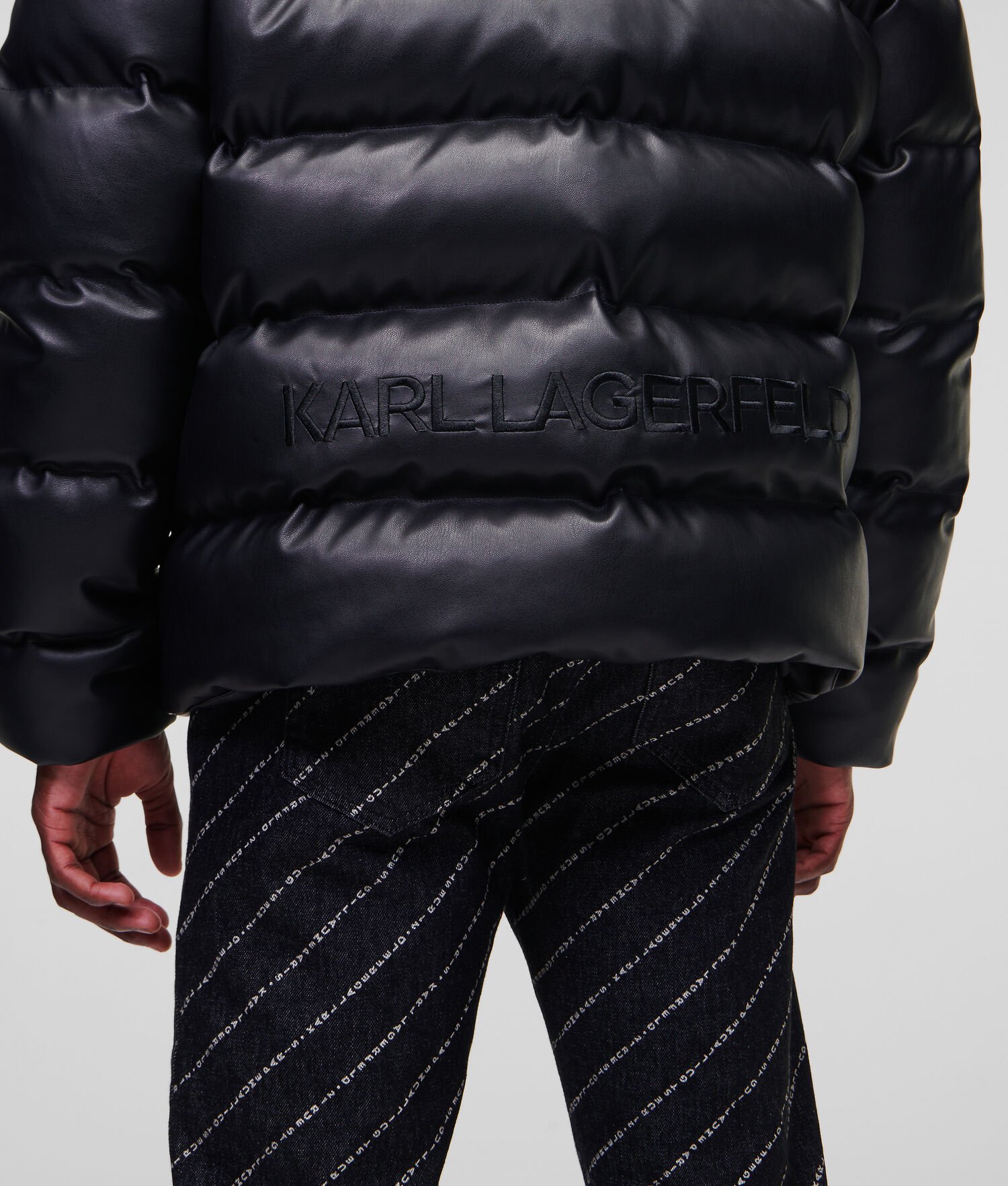 Black Karl Lagerfeld Faux-leather Men's Down Jackets | USA47HLKT