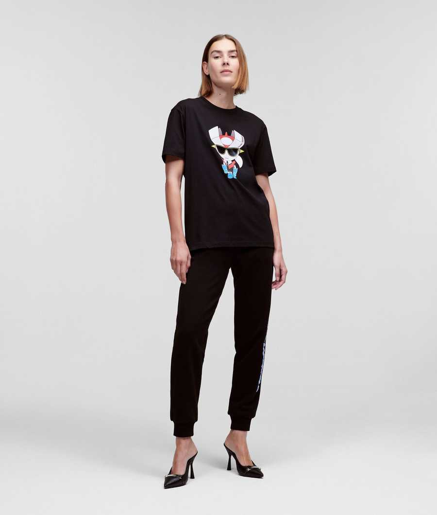 Black Karl Lagerfeld Hero Ikonik Karl Women's T-Shirts | USA34LDSY