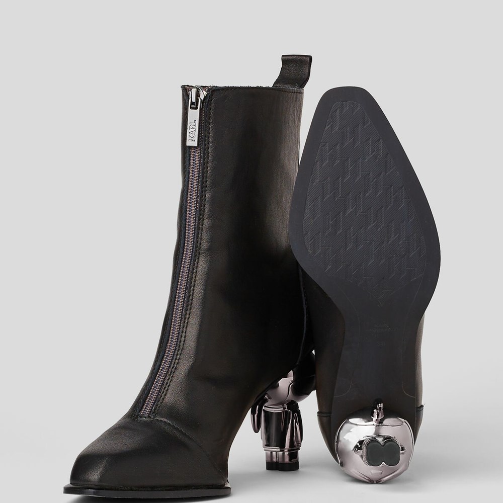 Black Karl Lagerfeld Ikon Heel Zip Ankle Women's Boots | USA27HXRP