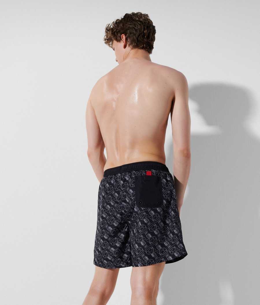 Black Karl Lagerfeld Ikonik 2.0 All-over Print Board Shorts Men's Beachwear | USA94QNTO