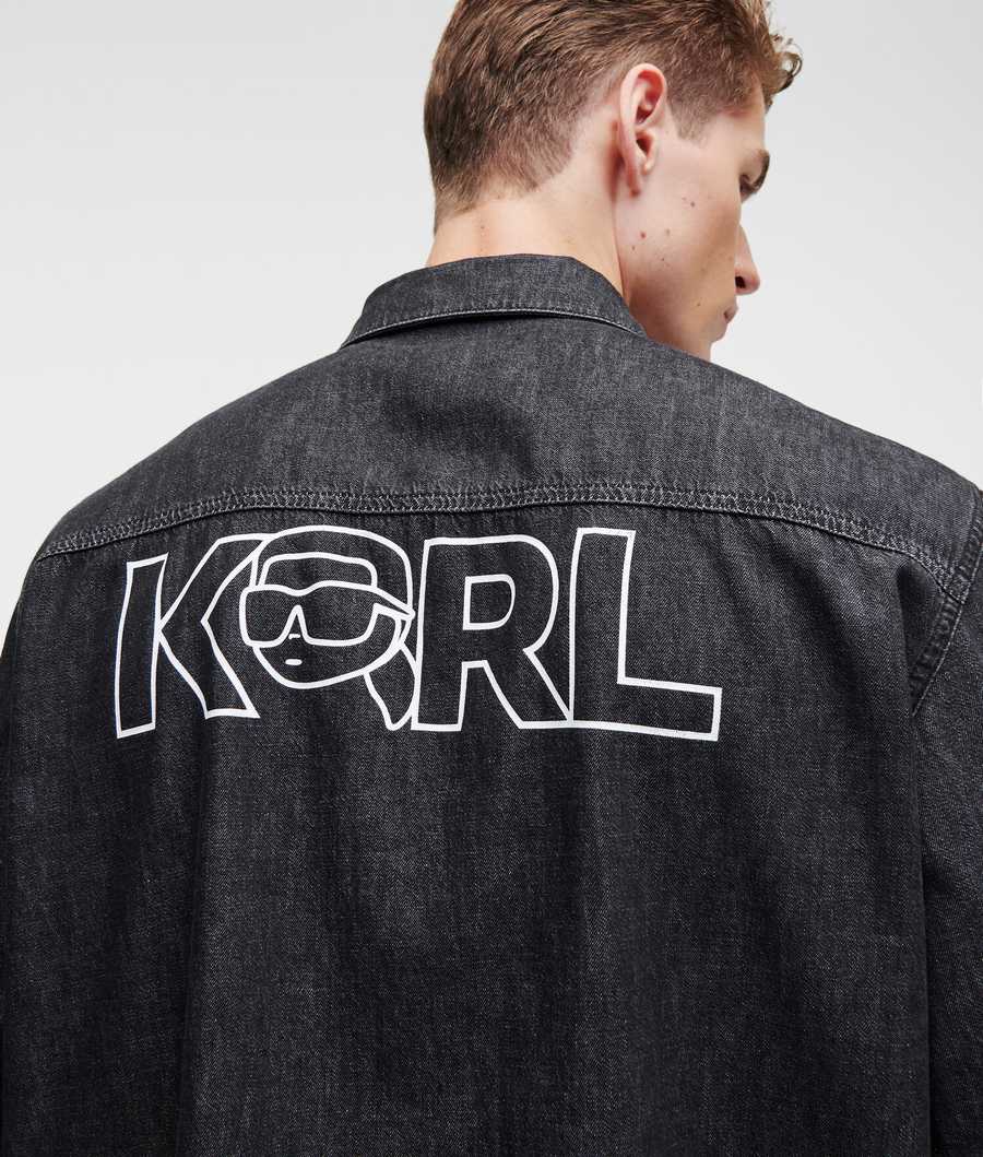 Black Karl Lagerfeld Ikonik 2.0 Denim Men's Shirts | USA87QRAI