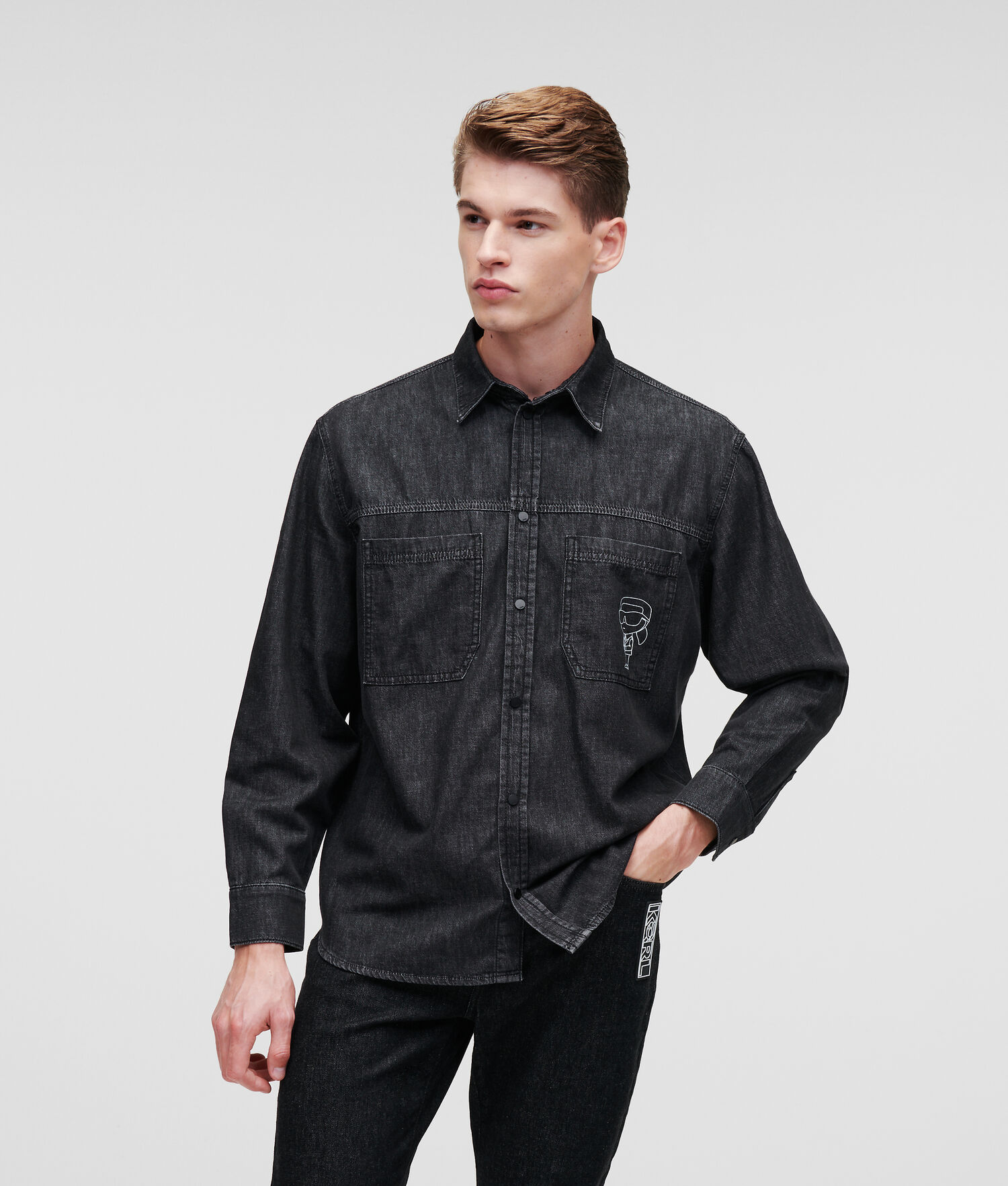 Black Karl Lagerfeld Ikonik 2.0 Denim Men's Shirts | USA87QRAI