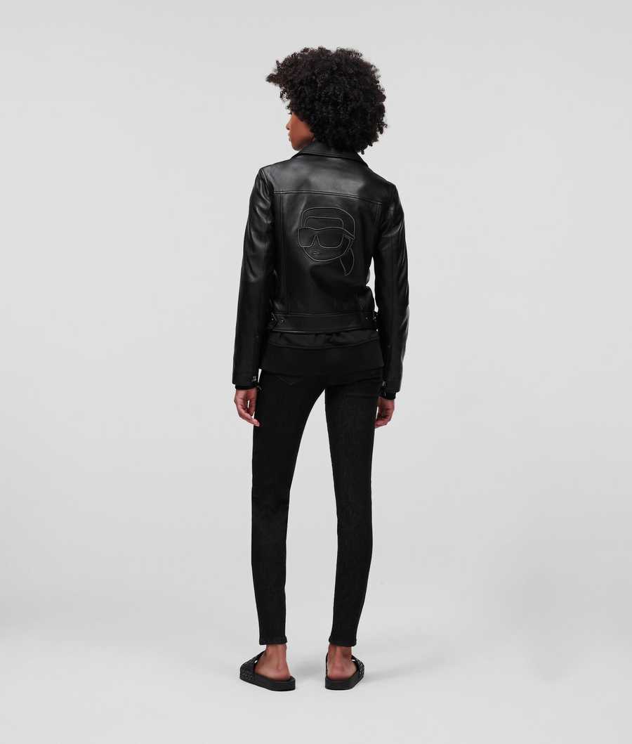 Black Karl Lagerfeld Ikonik 2.0 Leather Women's Jackets | USA94GCWY