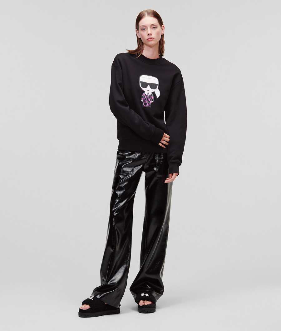 Black Karl Lagerfeld Ikonik Karl Metallic Monogram Women's Sweatshirts | USA16CQJM