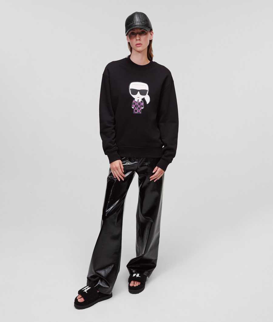 Black Karl Lagerfeld Ikonik Karl Metallic Monogram Women's Sweatshirts | USA16CQJM