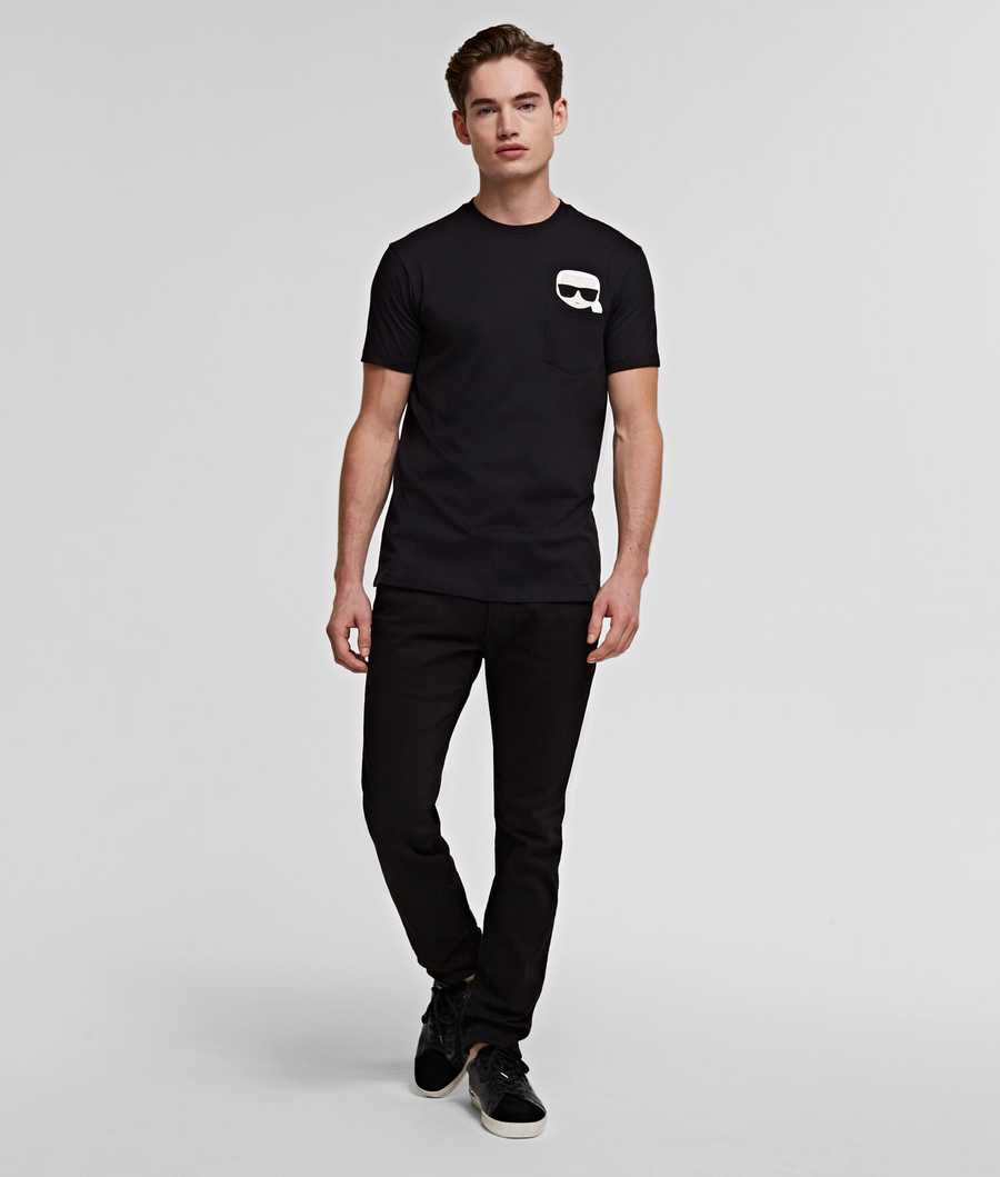 Black Karl Lagerfeld Ikonik Karl Pocket Men's T-Shirts | USA05ARYX