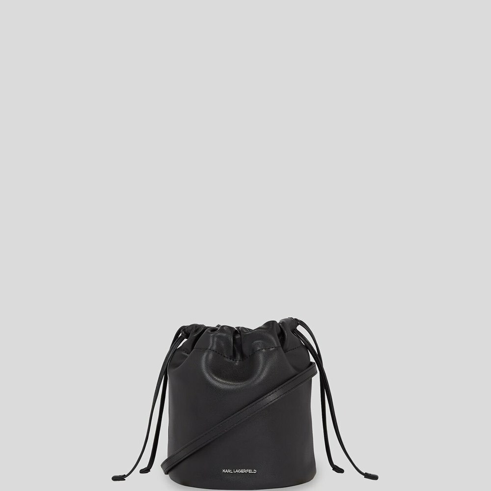 Black Karl Lagerfeld K/Ikonik 2.0 Leather Small Women's Bucket Bag | USA34MAPU