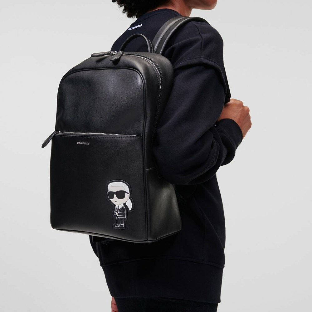 Black Karl Lagerfeld K/Ikonik 2.0 Leather Women's Backpacks | USA63YLMH