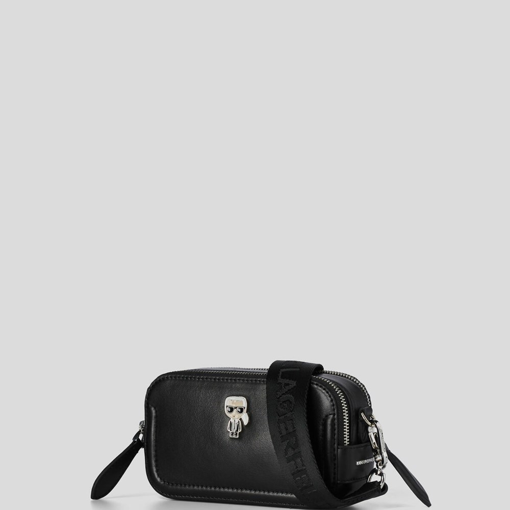 Black Karl Lagerfeld K/Ikonik Leather Women's Camera Bag | USA70BQZD