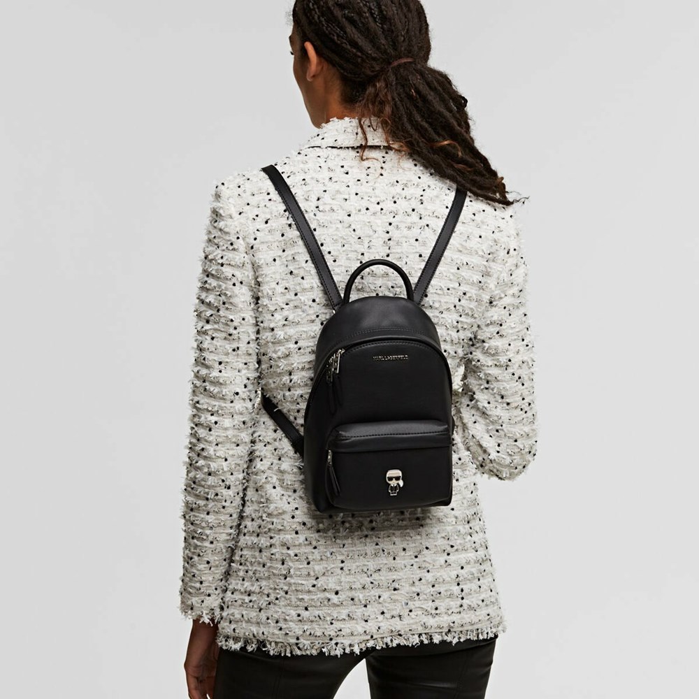 Black Karl Lagerfeld K/Ikonik Metal Pin Women's Backpacks | USA87MXNA