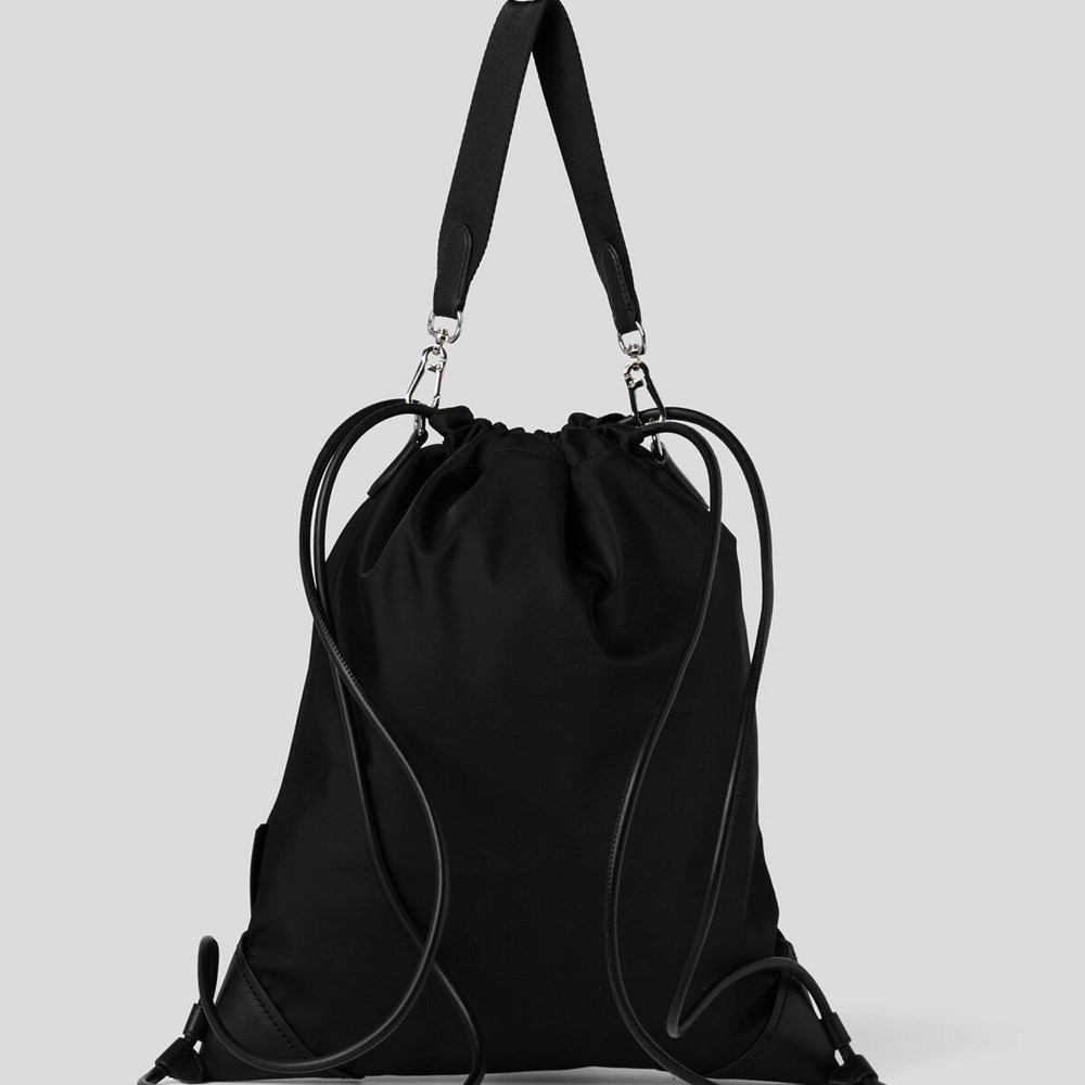 Black Karl Lagerfeld K/Ikonik Nylon Convertible Women's Backpacks | USA50HYRQ