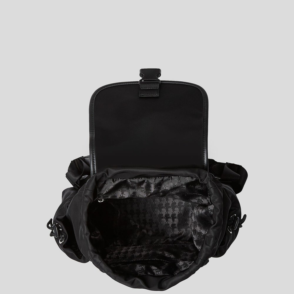 Black Karl Lagerfeld K/Ikonik Nylon Flap Women's Backpacks | USA81KJHQ